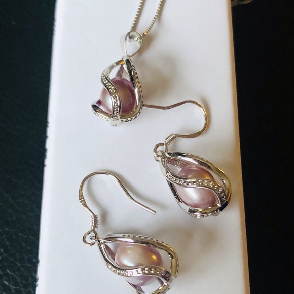 NEW Sterling Silver Freshwater Pearl Necklace Set - Picture 4 of 4